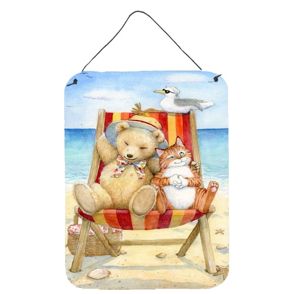 Summer Teddy Bear and Cat on Beach Wall or Door Hanging Prints
