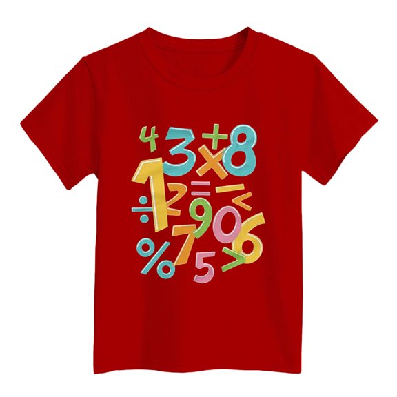 Summer Tee Shirts for Toddler Girls Short Sleeve Math Themed Print Outfit Casual Comfortable & Soft Children's Clothing Red 5-6 Years