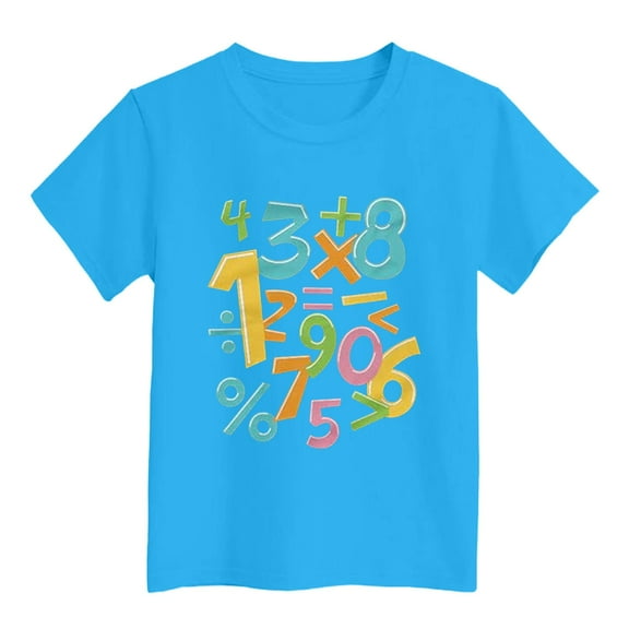 Summer Tee Shirts for Toddler Girls Short Sleeve Math Themed Print Outfit Casual Comfortable & Soft Children's Clothing Sky Blue 12-18 Months