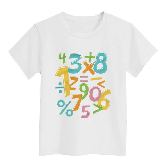 Summer Tee Shirts for Toddler Girls Short Sleeve Math Themed Print Outfit Casual Comfortable & Soft Children's Clothing White 3-4 Years