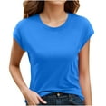 thumbnail image 1 of Summer Tee Shirts for Women Classic Crewneck T-Shirt Solid Color Short Sleeve Casual Top, 1 of 6