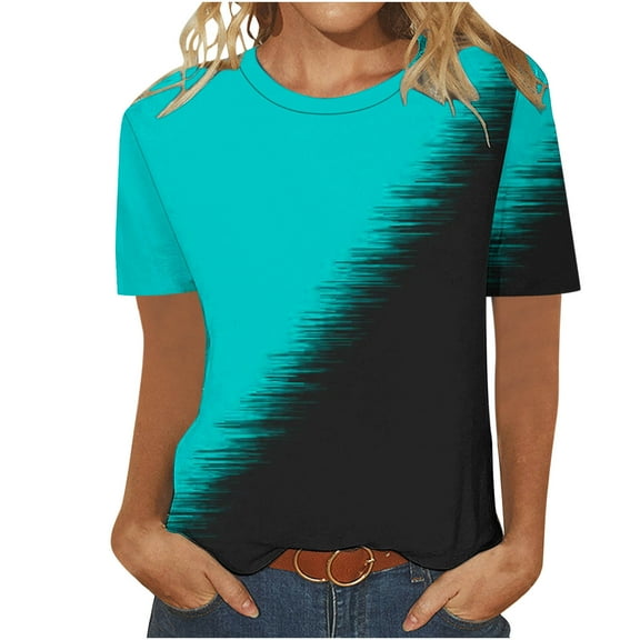 Summer Tee for Women Gradient Shirts Short Sleeve Tops Casual Loose Blouses Teen Girls Outfit