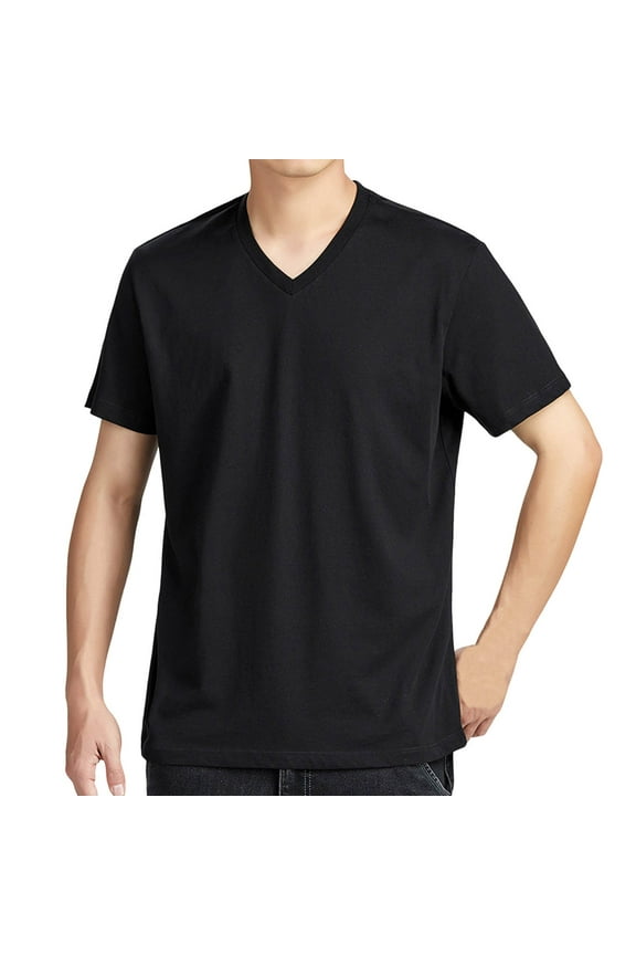 Summer Tees for Men Casual V-Neck Short Sleeve Shirts Solid Color Base T-Shirt, 4XL