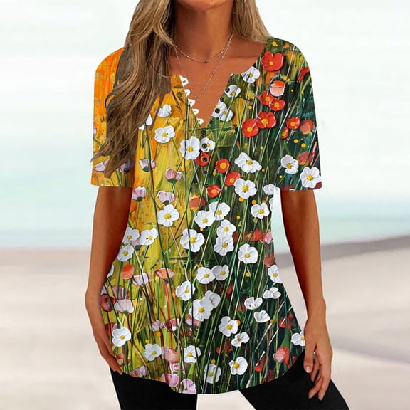 Summer Tees for Women 2025 Trendy Summer Blouses for Women 2025 Plus Size Button Down Shirts for Women Short Sleeve