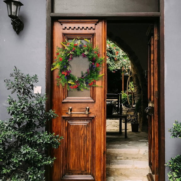 Summer Texas Wildflower Front Door Wreath, Artificial Preserved Greenery Floral Wreath, All Season Decorative Wreath With Ranunculus Mixed Botanicals For Entryway Window Wall Home Decor