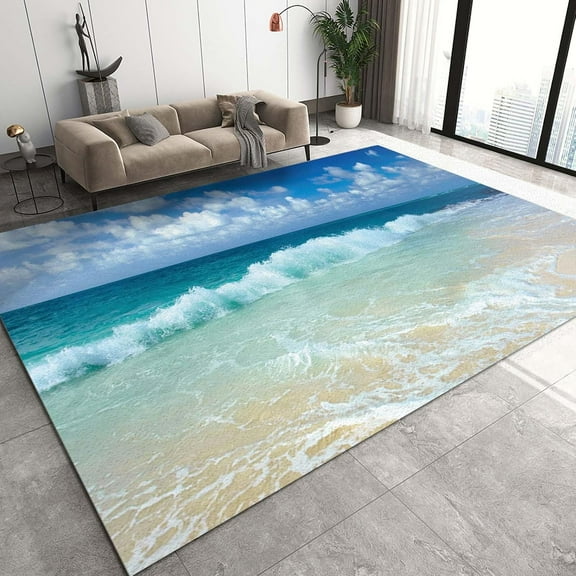 Summer Theme Area Rug, Tropical Ocean Beach Sea Water Floor Carpet, Modern Non-Slip Breathable Durable Easy Clean Rug for Living Room Bedroom Dining Room Home Decor Mats 2ft x 3ft
