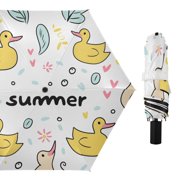 Summer Theme Ducks Leaves Bubbles All Weather Umbrella Triple Folding Parasol 6 Ribs UV Protection Portable