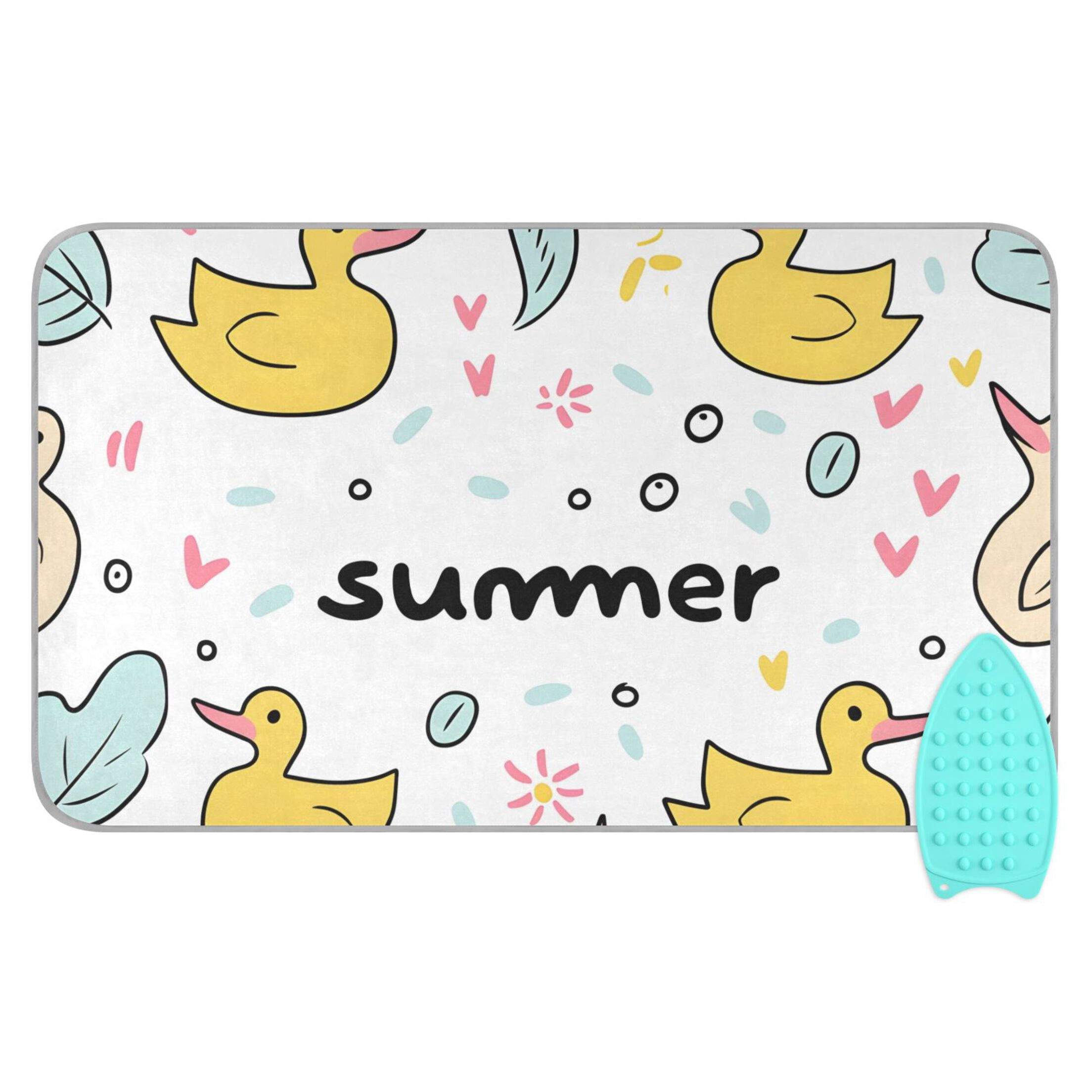 Summer Theme Ducks Leaves Bubbles Ironing Mat Blanket Portable Travel Ironing Pad Heat Resistant Pad 47.2" x 27.6”