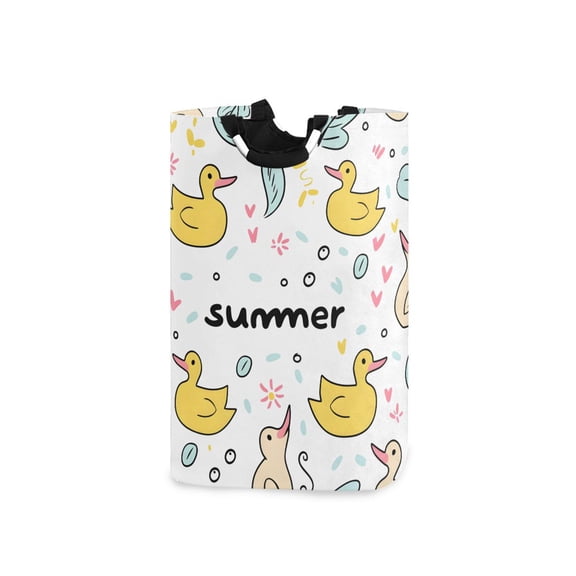Summer Theme Ducks Leaves Bubbles Laundry Basket with Handles Foldable Laundry Hamper Freestanding Washing Bin 50L