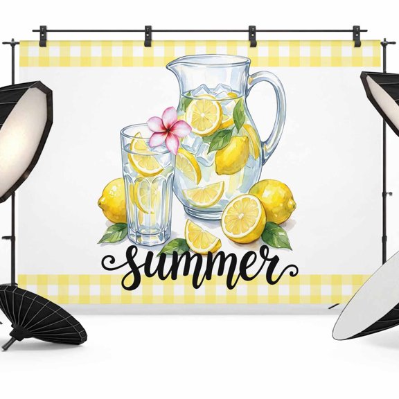 Summer Theme Photography Backdrop 8x6FT, Pastoral Lemonade Yellow Buffalo Plaid Modern Photo Backdrops, Background for Photography Studio Photo Studio Background, Back Drop for Photoshoot