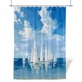 thumbnail image 1 of Summer Theme Shower Curtain, 36" x 72", Oil Painting Ocean Wave Sailboats Cloud Blue Sky Waterproof Bathroom Curtain Washable Shower Curtain Set with 12 Hooks, 1 of 8
