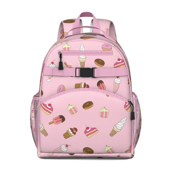 Summer-Themed Student Backpack with Sweet Treats and Food Pattern Design Durable School Backpack for Toddlers and Elementary Students Water-Resistant with Padded Shoulder Straps and Easy Grip Zipper