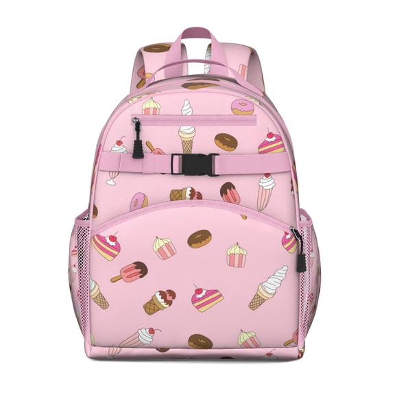 Summer-Themed Student Backpack with Sweet Treats and Food Pattern Design Durable School Backpack for Toddlers and Elementary Students Water-Resistant with Padded Shoulder Straps and Easy Grip Zipper