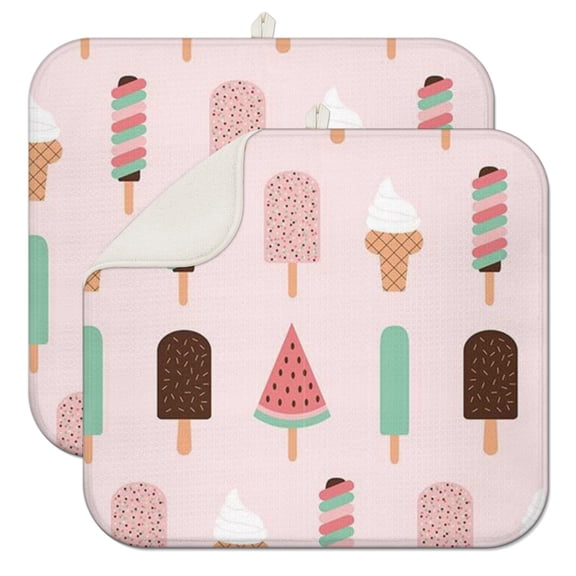 Summer-Themed Sweet Treats Drying Mats 2 Pack - Heat Resistant, Foldable & Absorbent Sink Drying Pad for Food Enthusiasts