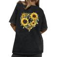 thumbnail image 1 of Summer Themed Watercolor Sunflower Heart Bouquet Wash Print Tshirt Graphic Tees Shirts Charcoal Oversize S-2XL Casual Tops, 1 of 4