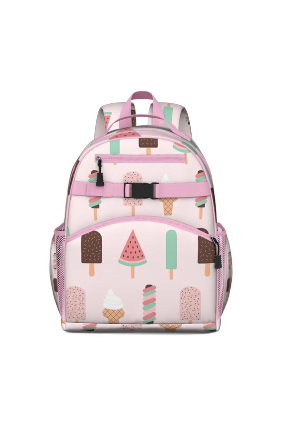 Summer Themed Waterproof Backpack - Ergonomic Student Bag with Ice Cream Dessert Print, Durable & Adjustable for Heavy Loads