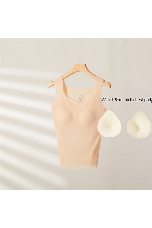 Summer Thin Cool silky suspender sling vest with chest pad inner underwear seamless back top sexy bottom camisole girl's fashion