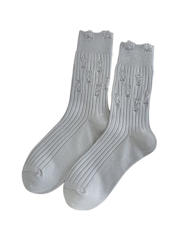 Summer Thin Cotton Mid-Calf Slouch Socks Moisture-Wicking Folded Ankle Socks for Women, Trendy Fashion Statements, One Size, 5 Pairs