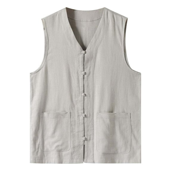Summer Thin Men's Cotton Linen Vest - V-Neck Tang Suit Style, Large Size Available, Casual Wear, Good Texture, Easy Collocation with Pants