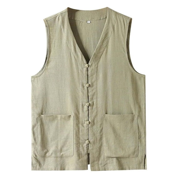 Summer Thin Men's Cotton Linen Vest - V-Neck Tang Suit Style, Large Size Available, Casual Wear, Good Texture, Easy Collocation with Pants