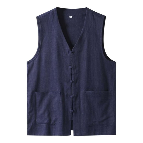Summer Thin Men's Cotton Linen Vest - V-Neck Tang Suit Style, Large Size Available, Casual Wear, Good Texture, Easy Collocation with Pants