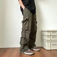 thumbnail image 1 of Summer Thin Pants Men Fashion Pocket Cargo Pants Men Japanese Streetwear Hip-hop Loose Straight Pants Mens Oversized Trousers, 1 of 6