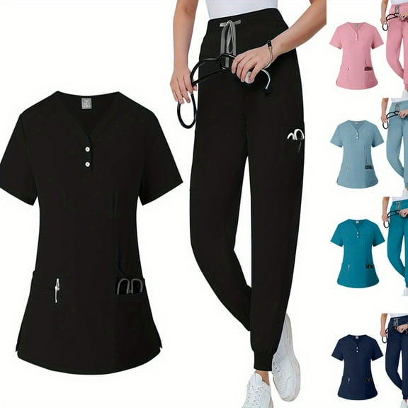 Summer Thin V-neck Elastic Quick-drying Hand Washing Uniform, Doctor's Surgical Garment, Hand Brushing Clothes, Nurse Workwear, Work Clothes, Men's and Women's Suits