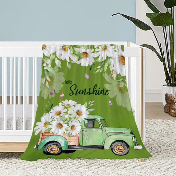 Summer Throw Blanket for Baby Small Farmhouse Daisy Spring Summer Theme Blanket for Toddler Swaddle Lightweight Soft Fuzzy Plush Fleece Blanket Green Floral Flower Decorative Blanket 30x40