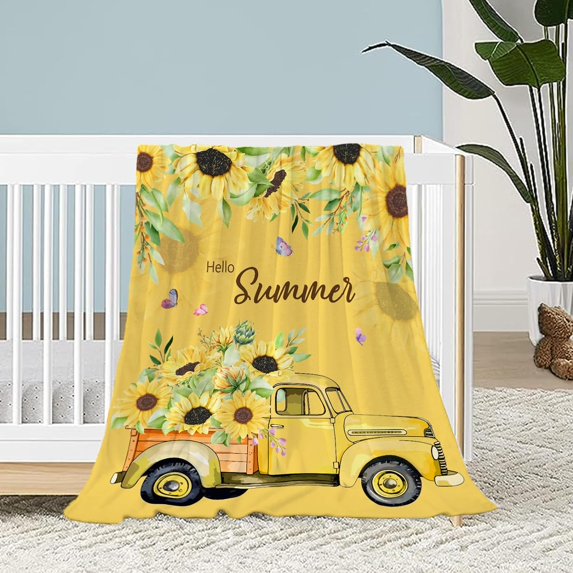 Summer Throw Blanket for Baby Small Farmhouse Sunflower Spring Summer Theme Blanket for Toddler Swaddle Lightweight Soft Fuzzy Plush Fleece Blanket Yellow Floral Flower Decorative Blanket 30x40