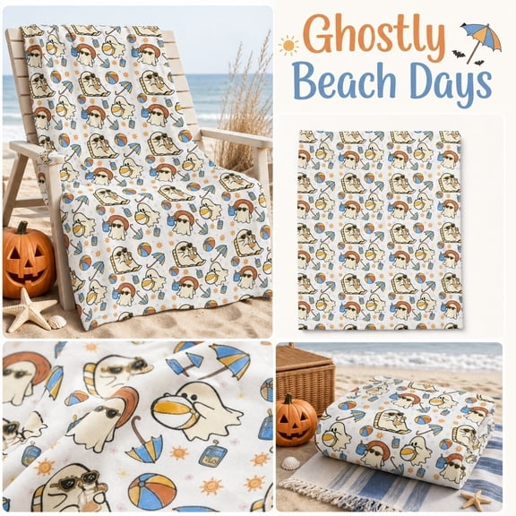 Summer Throw Blanket, Sunglasses Ghost Blanket with Halloween Beach Decor Themed Prints, Perfect for Indoor Seasonal Use and Outdoor Seaside Trips, Vacation Ghost Blanket for