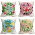 thumbnail image 1 of Summer Throw Pillow Covers Watermelon Pineapple Bicycle Tropical Plant Pillow Cases Home Pillows Cushion Cover 20X20 Inch Cotton Linen Outside Pillowcase for Bed Couch Set of 4(Summer 4), 1 of 6