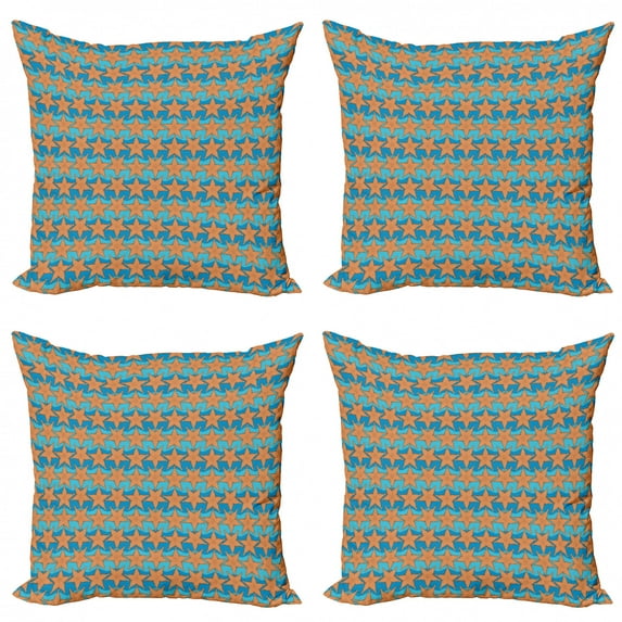 Summer Throw Pillow Cushion Case Pack of 4, Starfish Holiday Underwater Sea Beach Animals Aquatic Marine Print, Modern Accent Double-Sided Print, 4 Sizes, Burnt Sienna Violet Blue, by Ambesonne