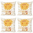thumbnail image 1 of Summer Throw Pillow Cushion Case Pack of 4, Sun Motif on a Grunge Background Cartoon Style Lettering, Modern Accent Double-Sided Print, 4 Sizes, Burnt Orange Mustard, by Ambesonne, 1 of 2