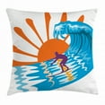 thumbnail image 1 of Summer Throw Pillow Cushion Cover, Beach Hot Vibes Surfing Sport Sea Ocean Waves Sun Image Poster, Decorative Square Accent Pillow Case, 16 X 16 Inches, Sky Blue Orange and Purple, by Ambesonne, 1 of 2