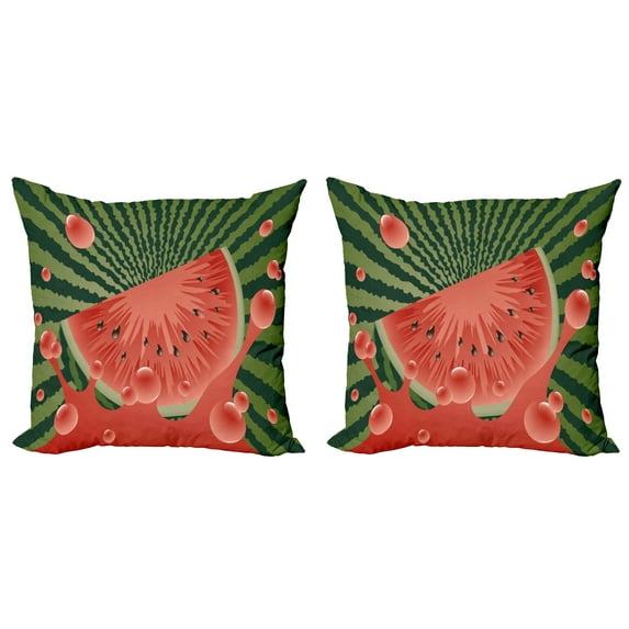 Ambesonne Summer Throw Pillow Cover 2 Pack, Watermelon Splashing Juice, 20", Hunter Green and Dark Coral