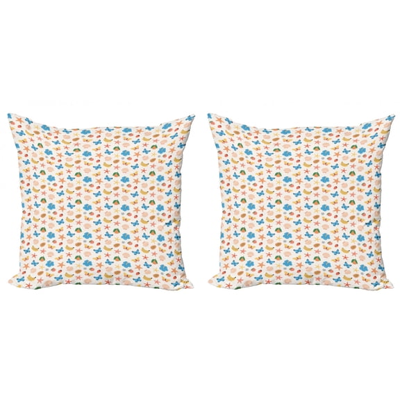 Ambesonne Summer Throw Pillow Cover 2 Pack, Fruits Flowers Seashells, 20", Multicolor