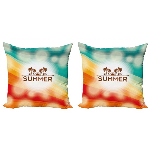 Ambesonne Tropical Throw Pillow Cover 2 Pack, Palm Tree Sun Holiday, 16", Orange Scarlet Teal