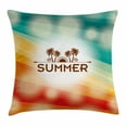 thumbnail image 1 of Summer Throw Pillow Cushion Cover, Tropical Holiday Background with Palm Tree and Sun Figure Exotic Vacation, Decorative Square Accent Pillow Case, 24 X 24 Inches, Orange Scarlet Teal, by Ambesonne, 1 of 2