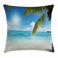 thumbnail image 1 of Summer Throw Pillow Cushion Cover, Tropical Paradise Beach with Coconut Palms Crystal Ocean Clear Sky, Decorative Square Accent Pillow Case, 24 X 24 Inches, Sky Blue Fern Green Pearl, by Ambesonne, 1 of 2