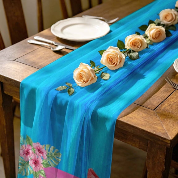 Summer Time 4.5 ft Cheesecloth Table Runner for Wedding 19"x55", Oil Painting Watermelon Fruit Popsicles Ice Cubes Kitchen Dinner Sheer Tulle Chiffon Dresser Scarf, Holiday Party Decorations