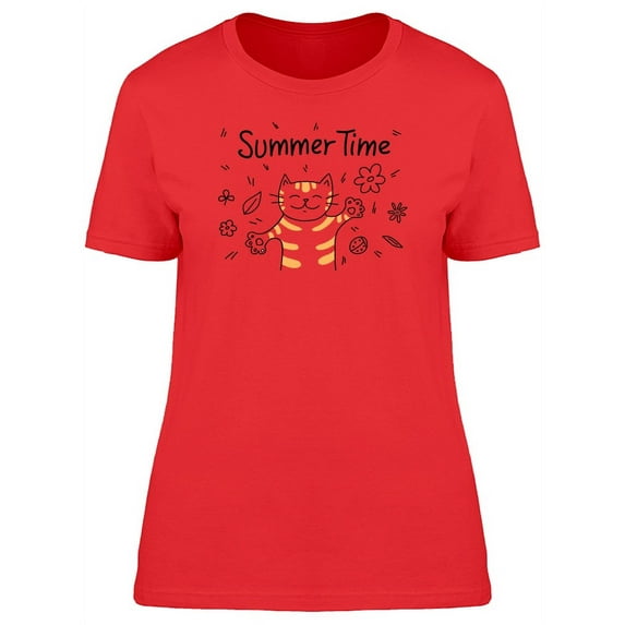 Summer Time Cute Kitten Doodle T-Shirt Women -Image by Shutterstock, Female x-Large
