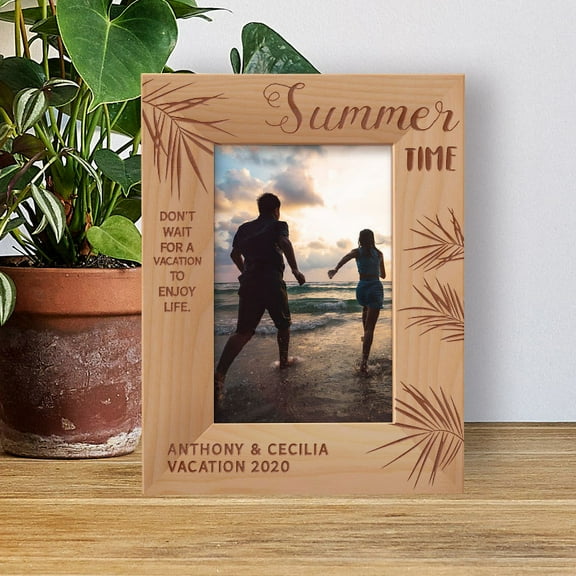 Summer Time Don't Wait For A Vacation To Enjoy Life Personalized Wooden Frame 4" x 6" Brown (Vertical)