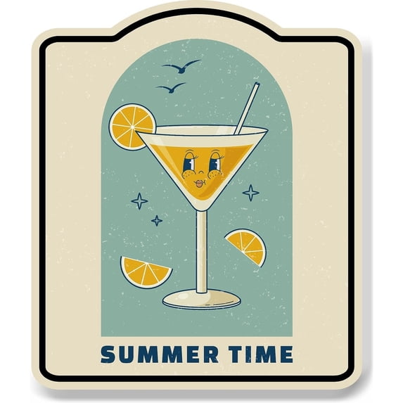 Summer Time Drink Bar Retro Blue Orange Sea Vintage Aluminum Composite Sign 8.5''x10''