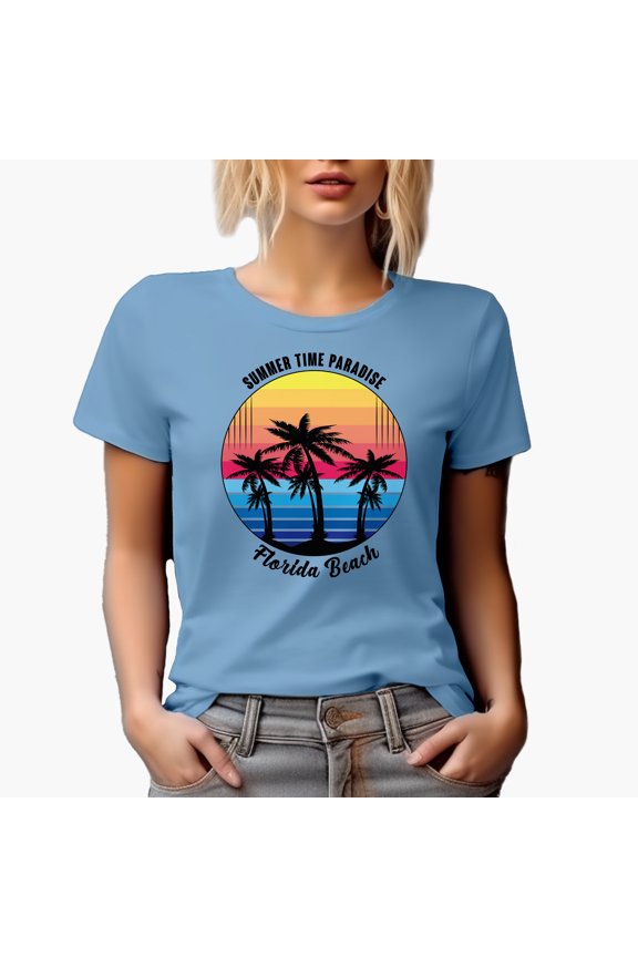 Summer Time Paradise Florida Beach, Baby Blue T-Shirt, Small