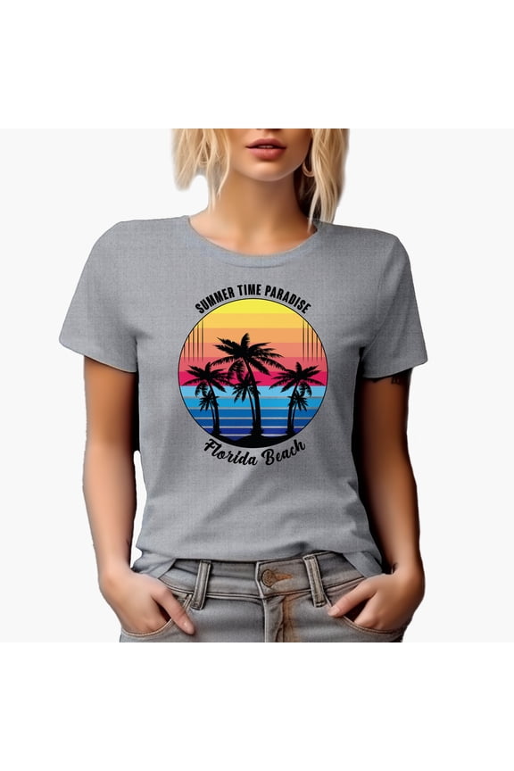 Summer Time Paradise Florida Beach, Heather Grey T-Shirt, Large