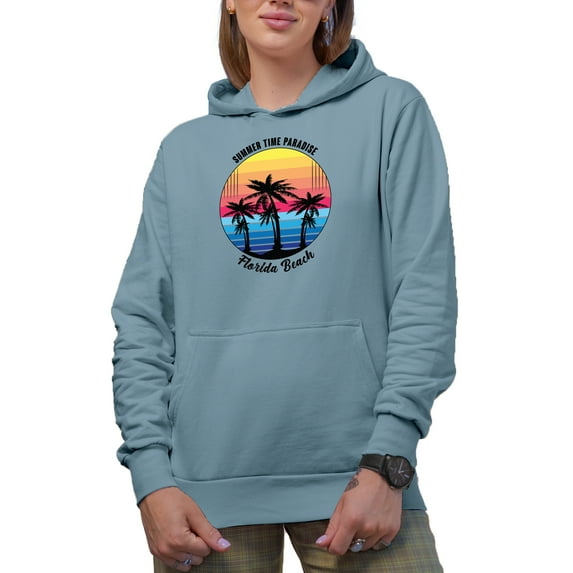 Summer Time Paradise Florida Beach, Light Blue Hooded Sweatshirt or Hoodie, 3XL