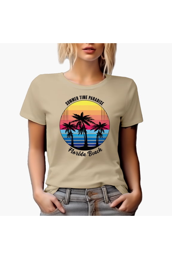 Summer Time Paradise Florida Beach, Tan T-Shirt, Large