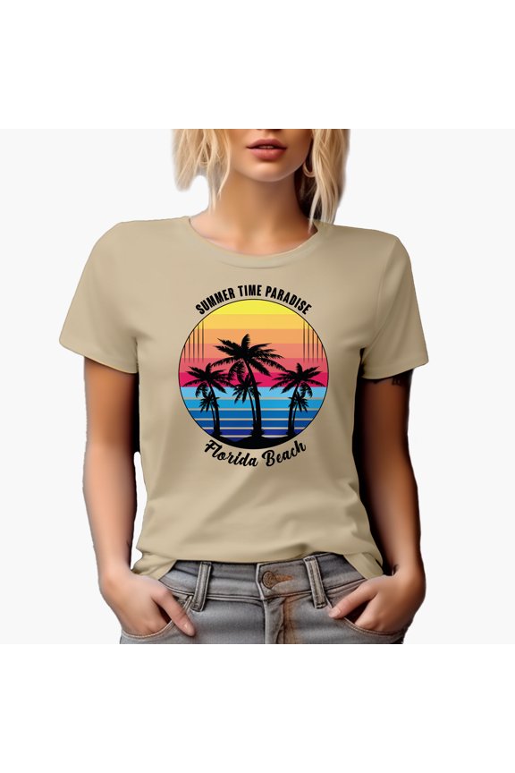 Summer Time Paradise Florida Beach, Tan T-Shirt, Small