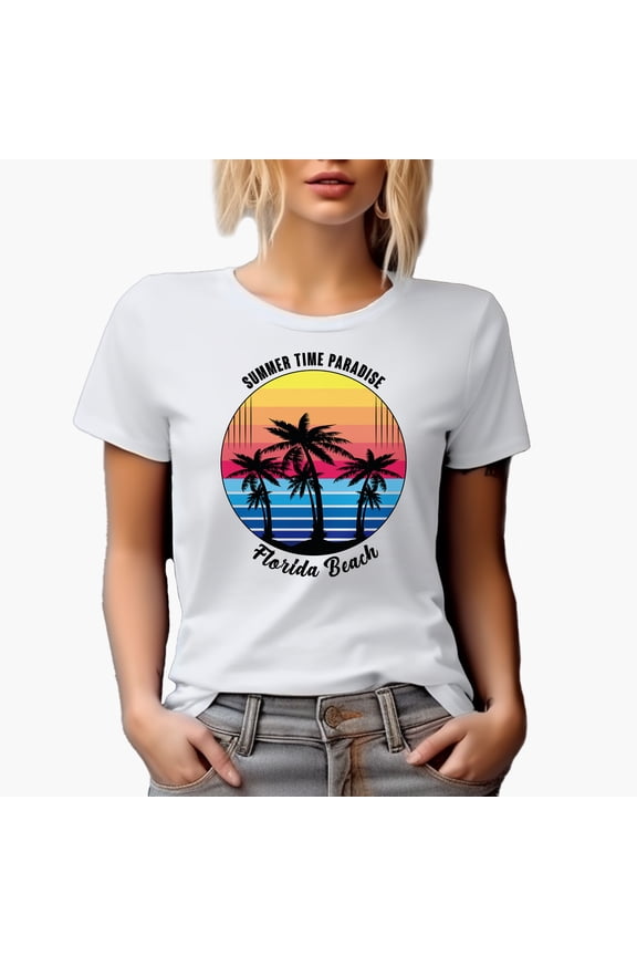 Summer Time Paradise Florida Beach, White T-Shirt, XL