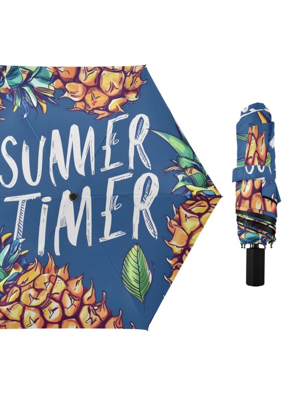 Summer Time Pineapple Compact Sun Umbrella Windproof Travel Umbrellas for Rain Strong Portable UV Protection